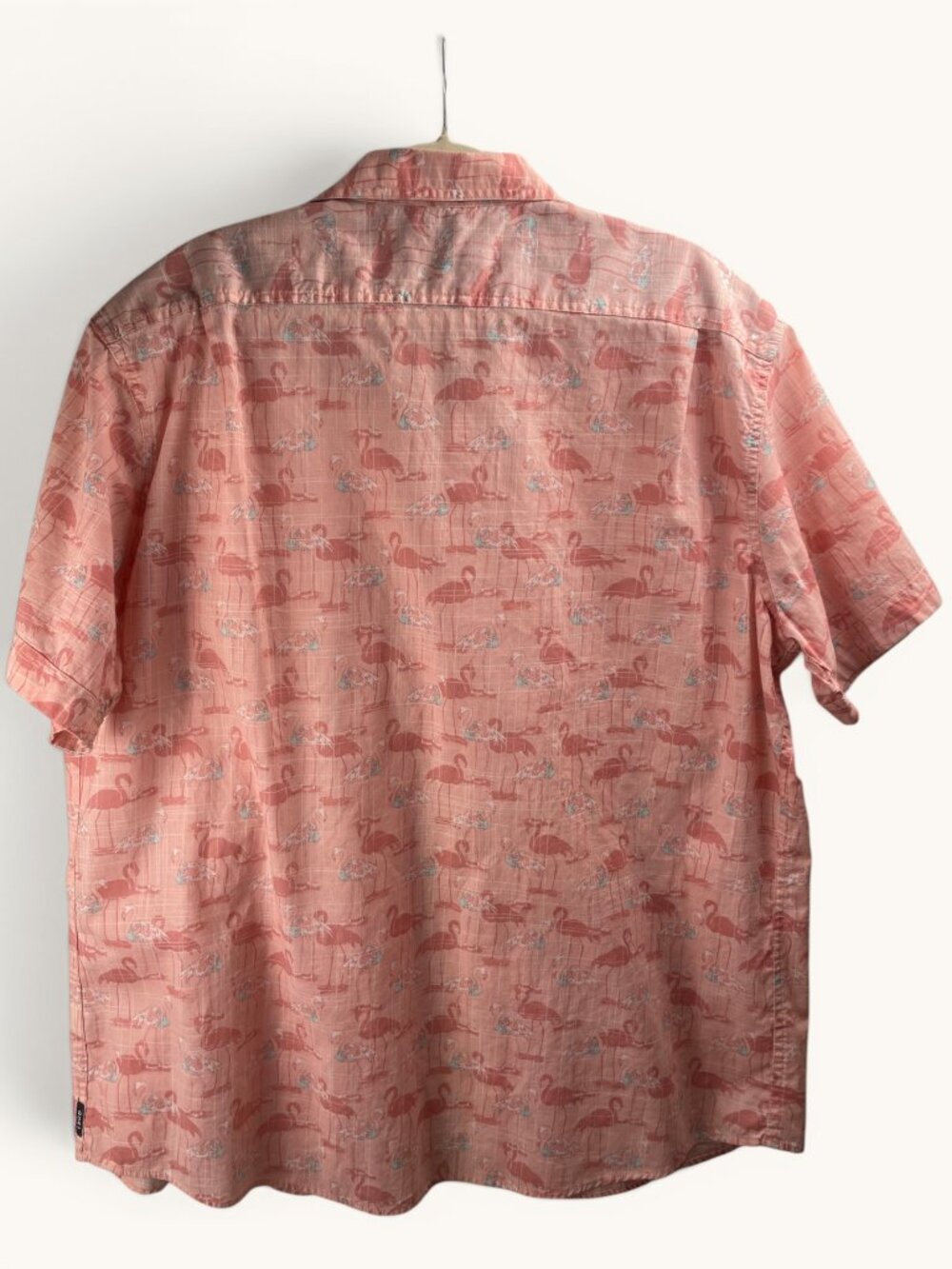 IZOD Saltwater XL Pink Flamingo Print Cotton Short Sleeve Button Up Shirt - Picture 4 of 6